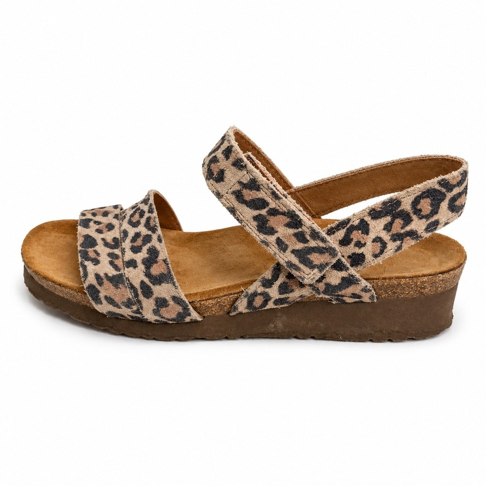 Naot 38 US 7.5 Kayla Leopard Suede Strappy Wedge Sandals Comfort Animal Print